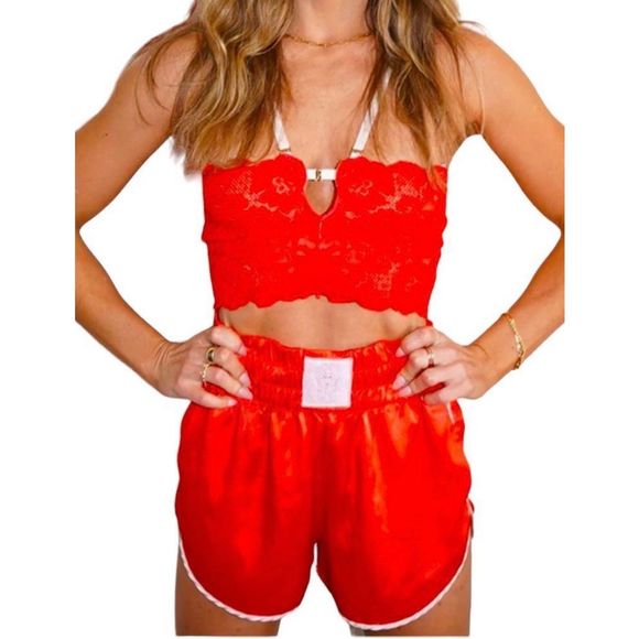 We Are Hah High-Waisted Thick Waistband Haht Boxer Satin Shorts Blood Orange Siz